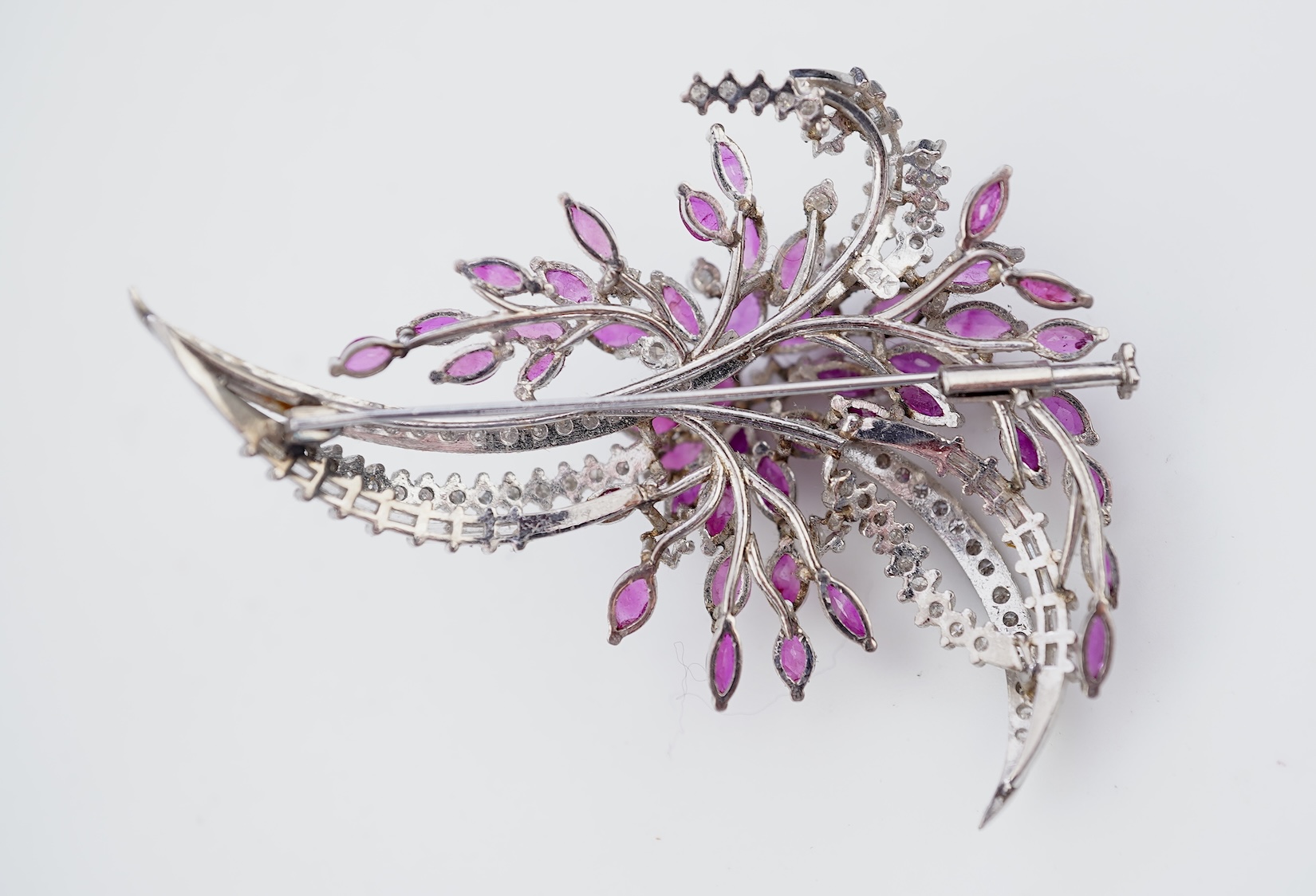 A pink sapphire and diamond brooch, 1960s